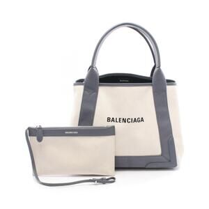 Balenciaga Navy Blue CABAS Tote Bag Canvas Leather Beige Tan Gray